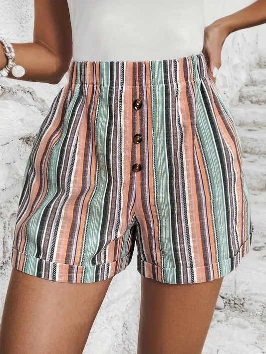 Maen | Dames Gestreepte Korte Broek met  Hoge Taille