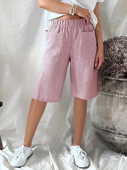 Maja | Losse, Casual Shorts met Retro Jacquardstrepen