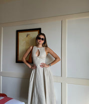 Shona | Beige Monroe Elegante Maxi Jurk