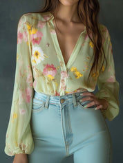 Transparante Chiffon Blouse met Bloemenprint