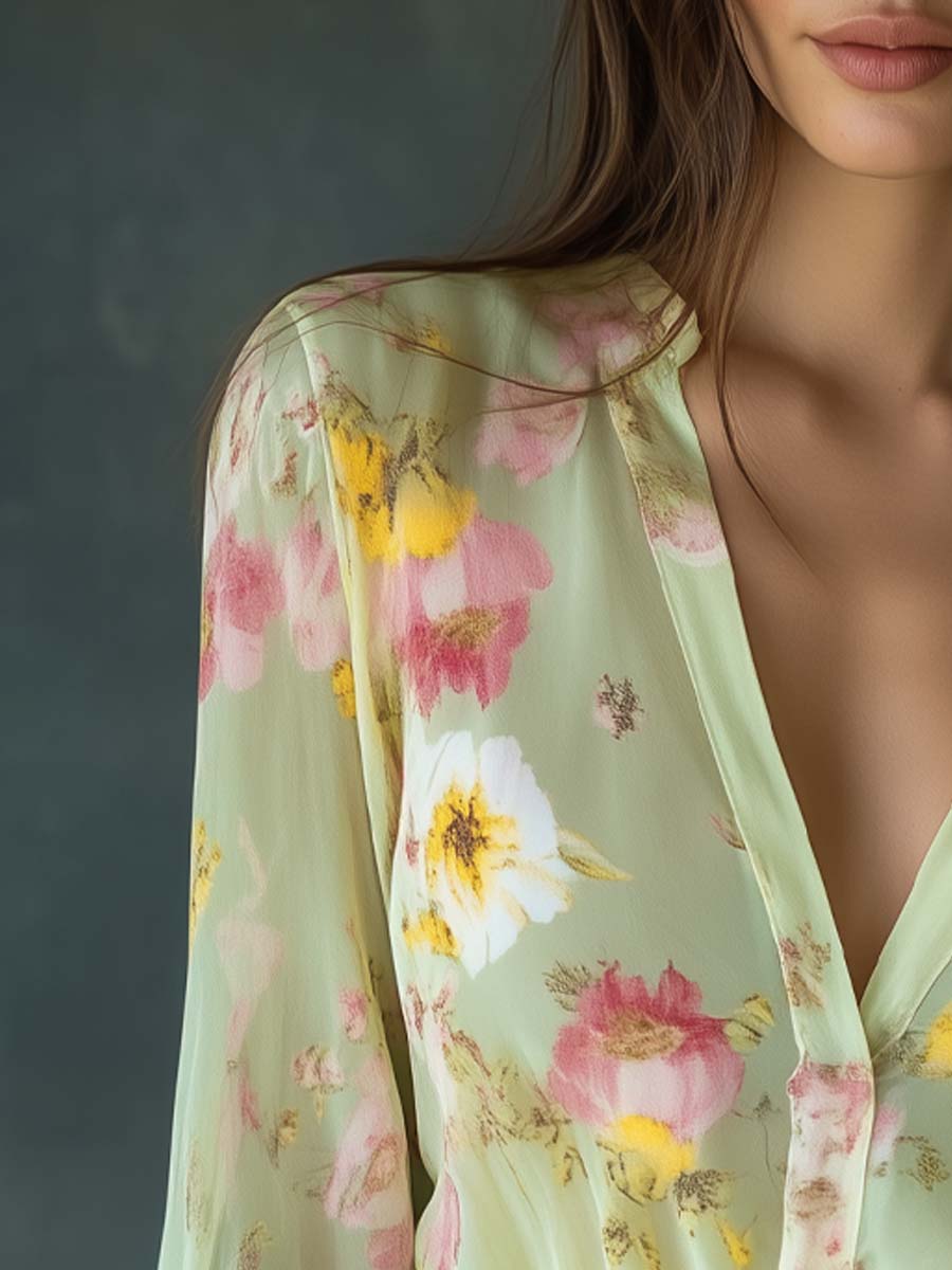 Transparante Chiffon Blouse met Bloemenprint
