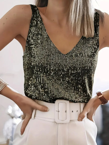 V-Hals Glitter Pailletten Top