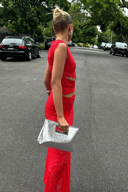 Dudu | Elegante Tweedelige Set van Kant voor Dames - Mouwloze Top & Split Rok