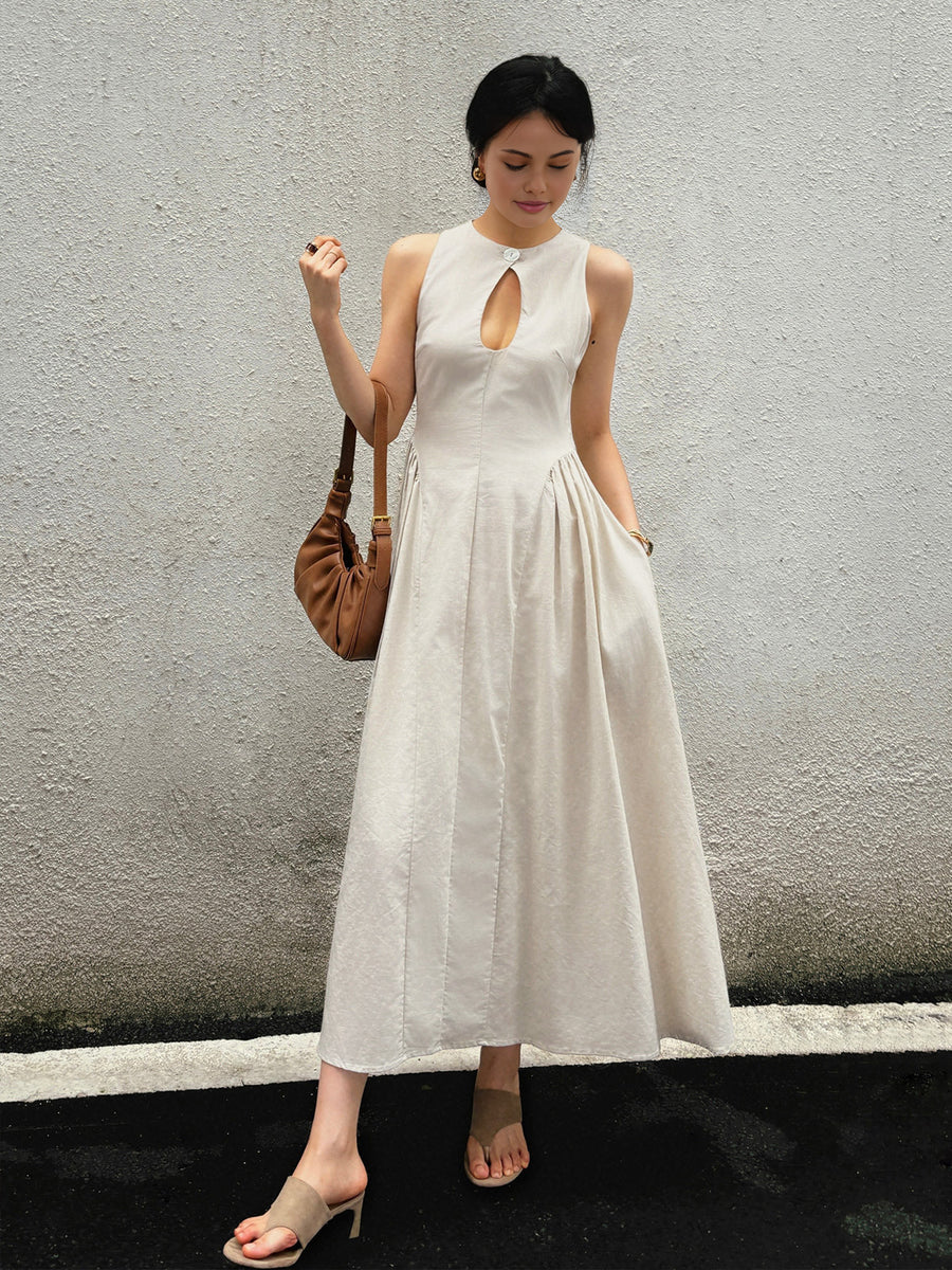 Shona | Beige Monroe Elegante Maxi Jurk