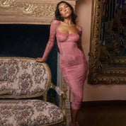 Nami | Dames Roze Bodycon Midi Gala Jurk