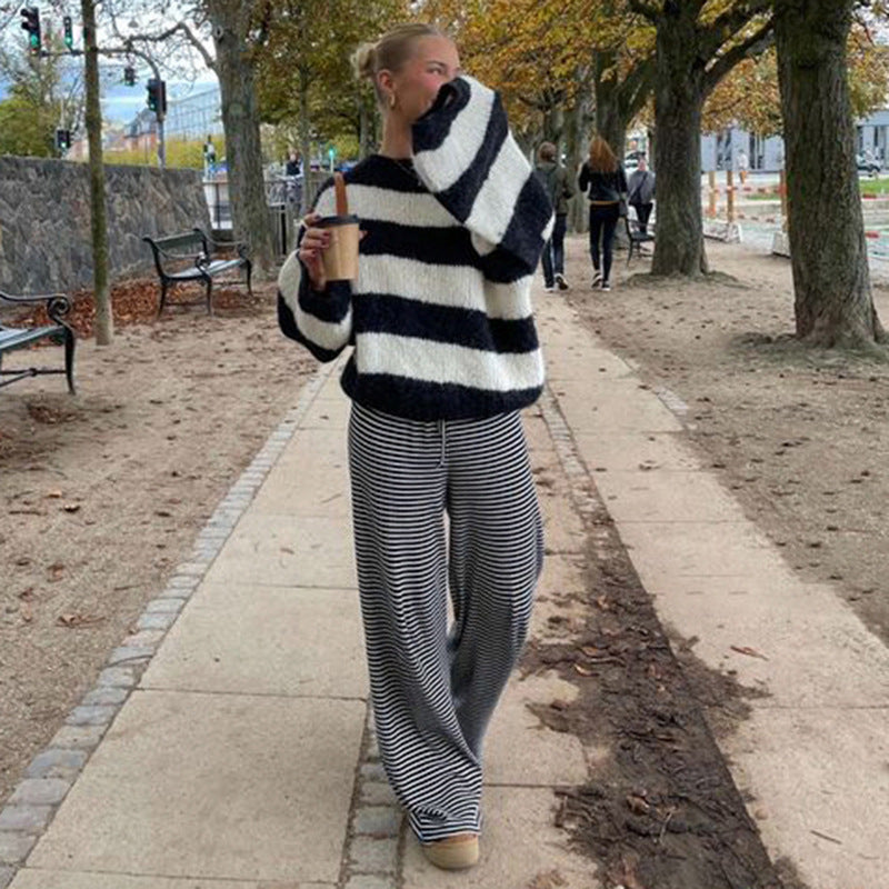 Milly | Gestreepte Lounge Broek - Comfortabel, Stretch met Lage Taille