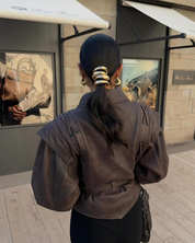 Lilly | Luxe Bruine Leren Jas met Wikkel Ontwerp