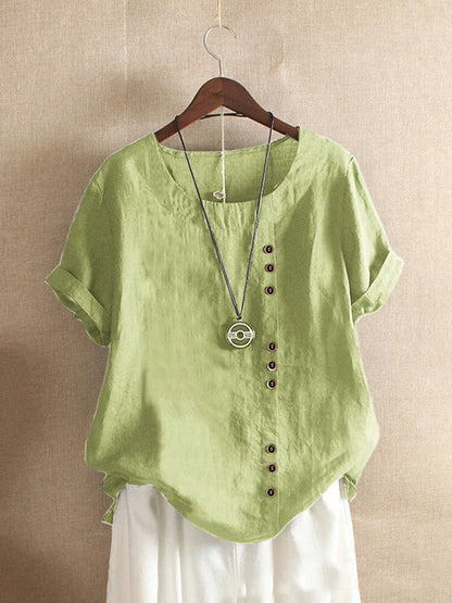 Elegante Katoenen Blouse met Korte Mouwen en Knoopdetails