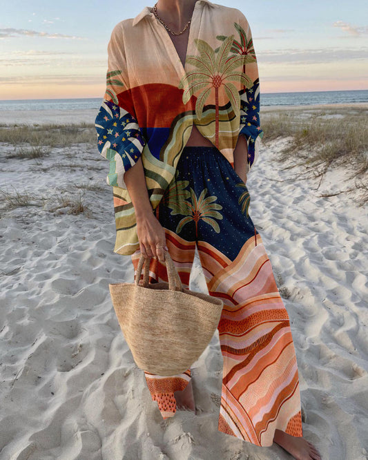 Cillia | Comfortabele Luchtige Strandset met Tropische Print