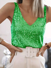 V-Hals Glitter Pailletten Top