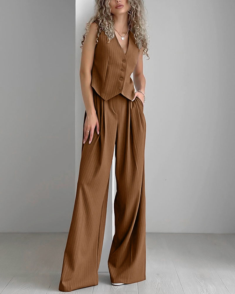 Alexa | Pinstripe Gilet en Broek Dames Set – Chic & Comfort