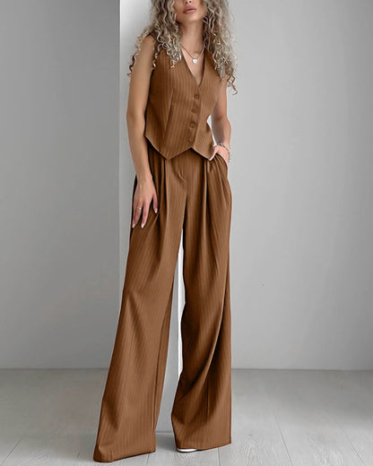 Alexa | Pinstripe Gilet en Broek Dames Set – Chic & Comfort