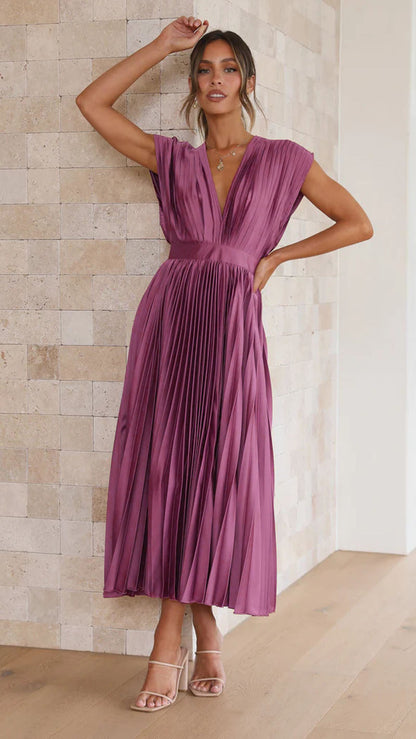 Demia | Elegante Dames Midi-jurk met Plissérok – V-hals