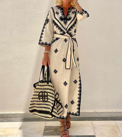 Jurney | Zomerse Kaftan Jurk met Ceintuur