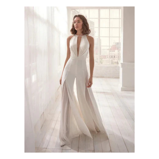 Aniela | Dames Jumpsuit V-Hals – Elegant met Wijde Pijpen