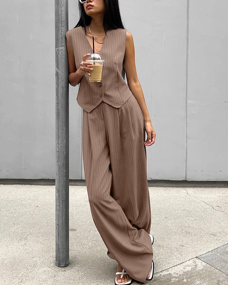 Alexa | Pinstripe Gilet en Broek Dames Set – Chic & Comfort