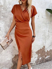 Elegante Satijnen Zomerjurk V-Hals Dames Midi