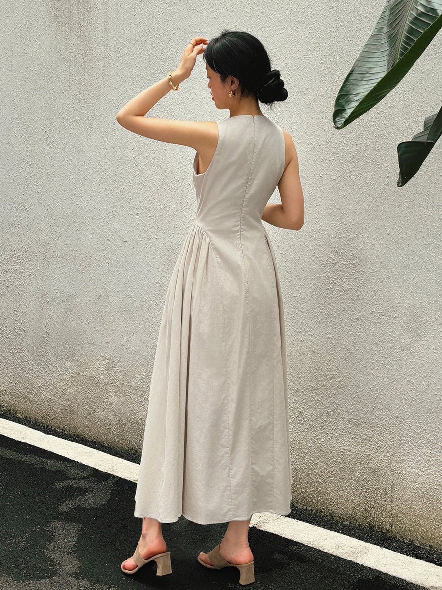 Shona | Beige Monroe Elegante Maxi Jurk