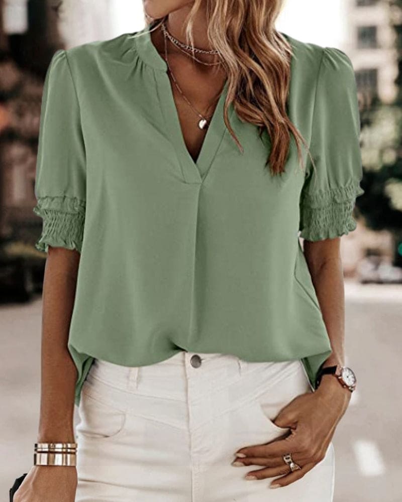 Blouse met Korte Mouwen en V-hals