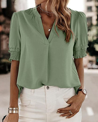 Blouse met Korte Mouwen en V-hals