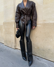 Lilly | Luxe Bruine Leren Jas met Wikkel Ontwerp