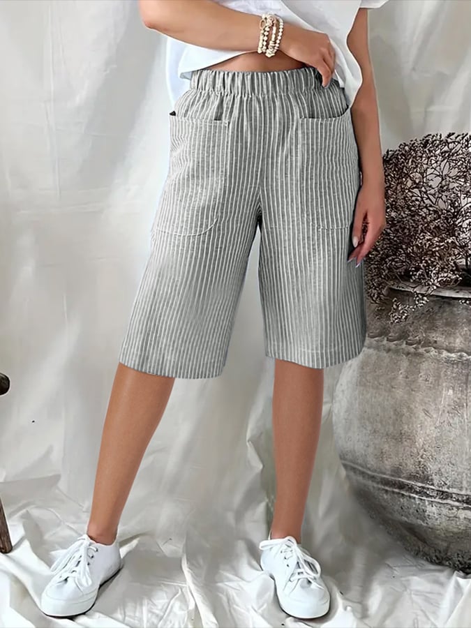 Maja | Losse, Casual Shorts met Retro Jacquardstrepen