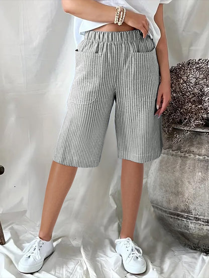 Maja | Losse, Casual Shorts met Retro Jacquardstrepen