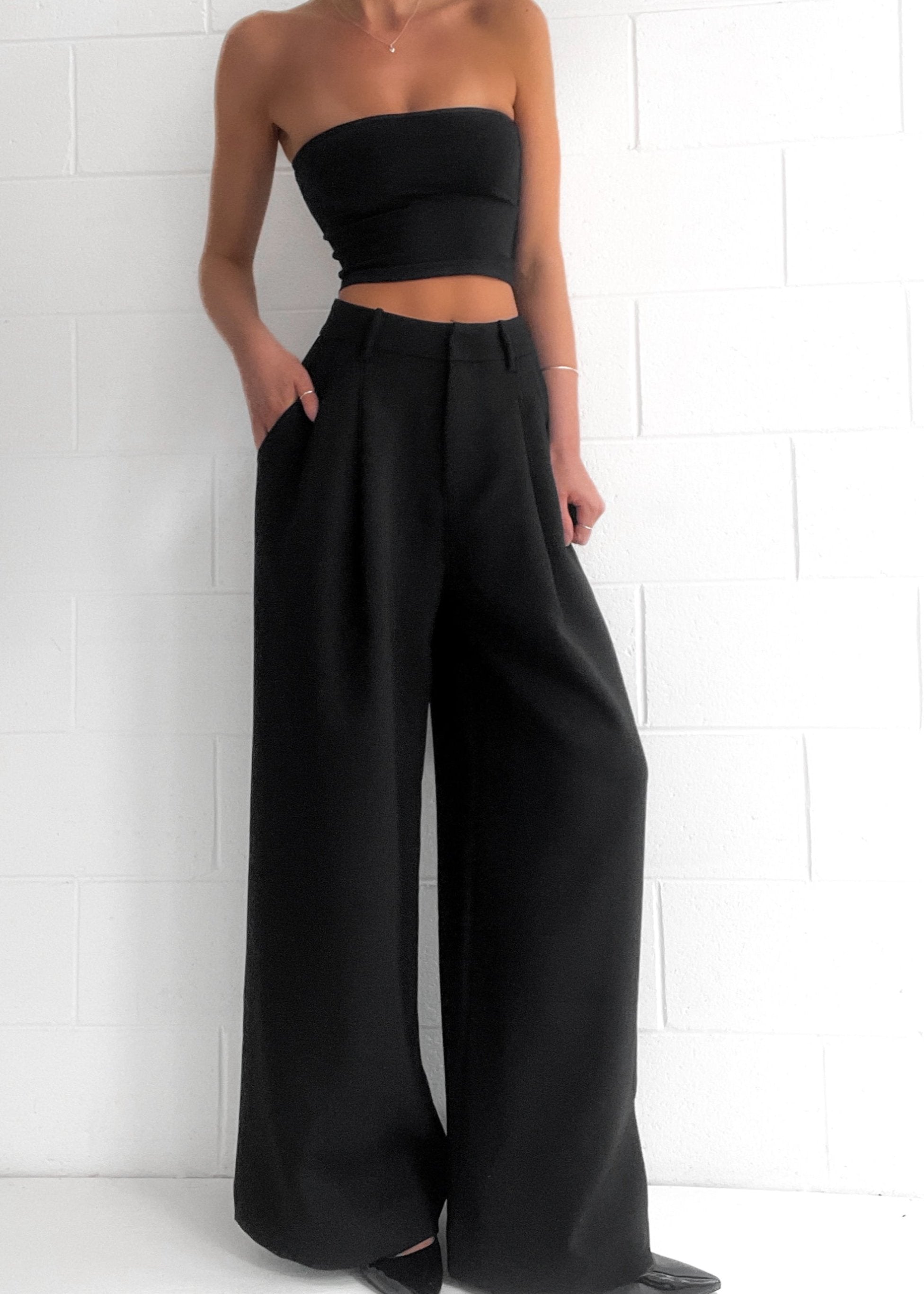 Mandi | Zwarte Hoge Taille Palazzo Pantalon
