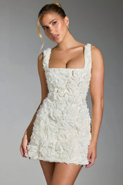 Tiffany | Witte Halter Mini Jurk met 3D Bloemenprint