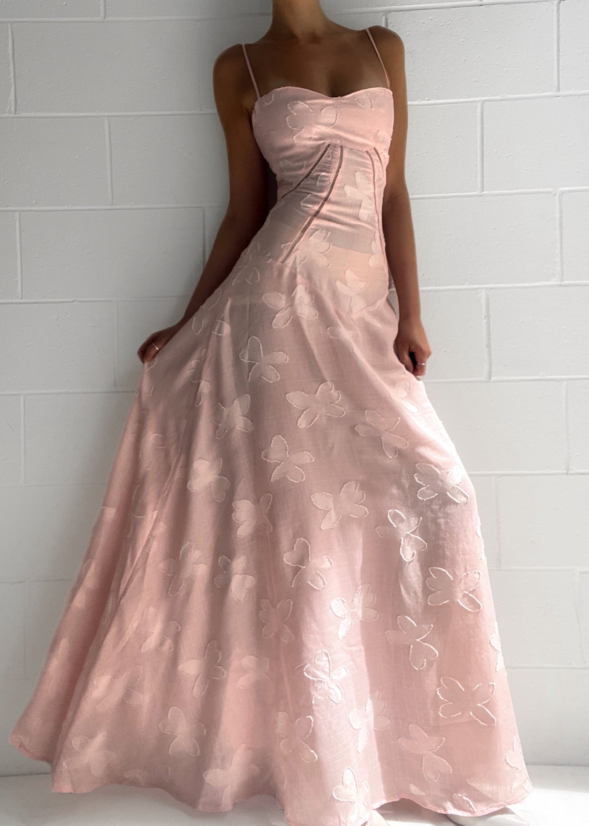 Grazia | Luxe Roze Jacquard Maxi Jurk met Corset Rugsluiting