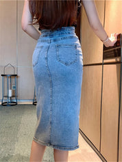 Joana | Lange Spijkerrok Dames – Hoge Taille Denim Rok