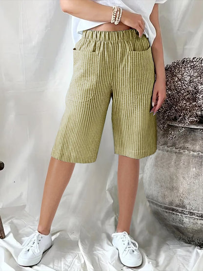 Maja | Losse, Casual Shorts met Retro Jacquardstrepen