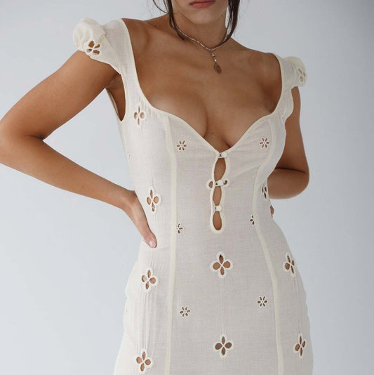 Geborduurde Midi-jurk met Uitlopende Zoom - Vintage Fishtail Jurk