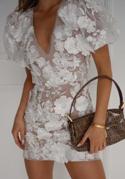 Elegante V-hals jurk met Bloemen Print