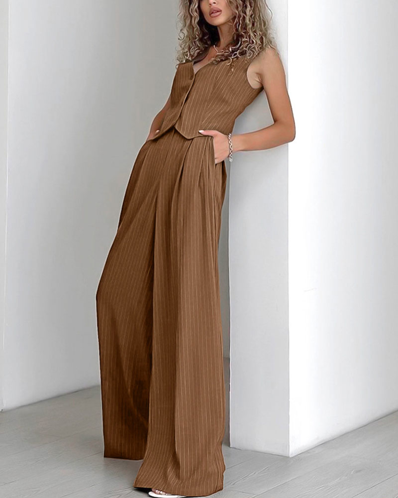 Alexa | Pinstripe Gilet en Broek Dames Set – Chic & Comfort