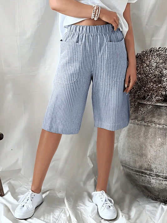 Maja | Losse, Casual Shorts met Retro Jacquardstrepen