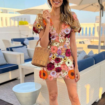 Elegante V-hals jurk met Bloemen Print