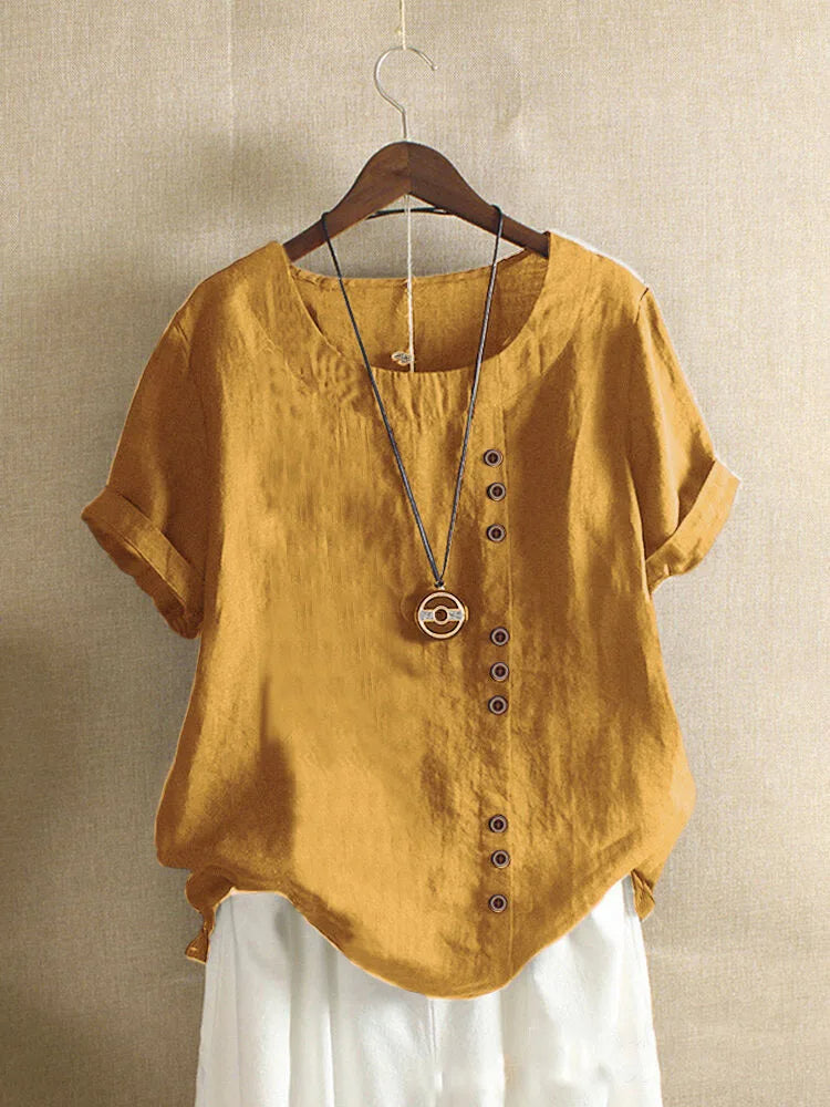 Elegante Katoenen Blouse met Korte Mouwen en Knoopdetails