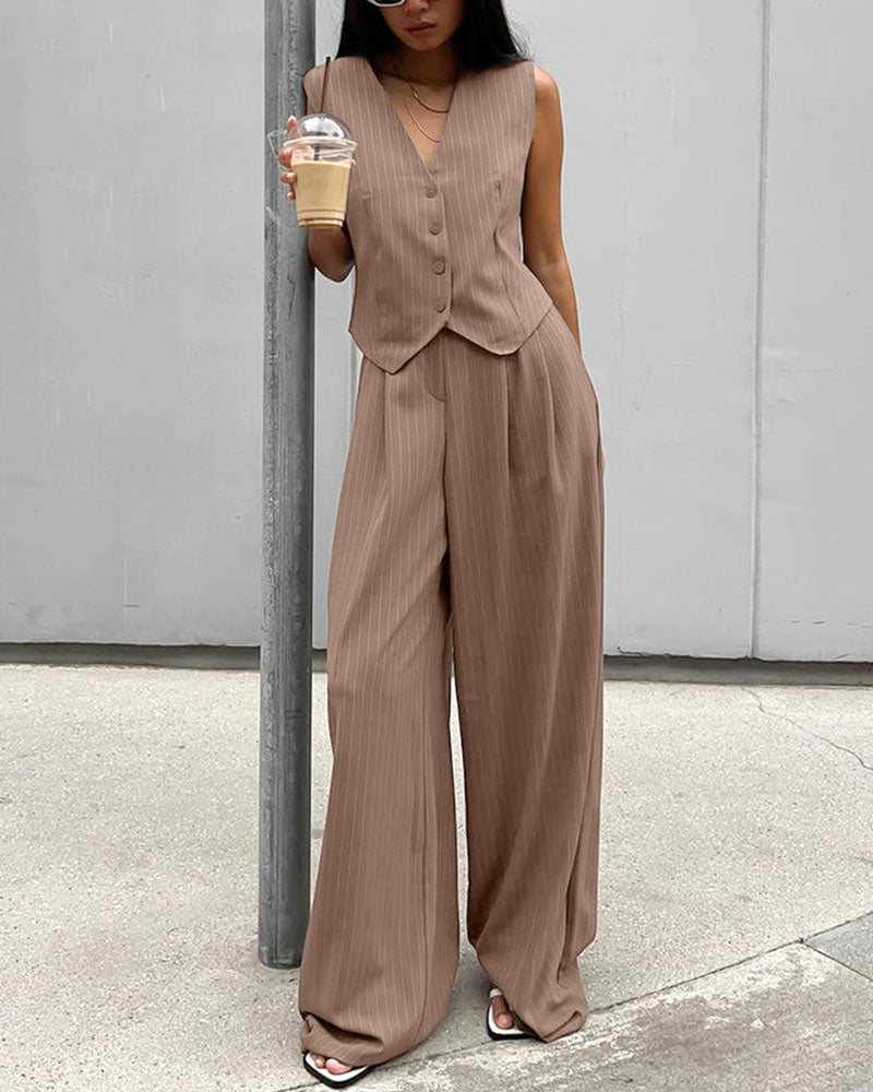 Alexa | Pinstripe Gilet en Broek Dames Set – Chic & Comfort