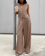 Alexa | Pinstripe Gilet en Broek Dames Set – Chic & Comfort