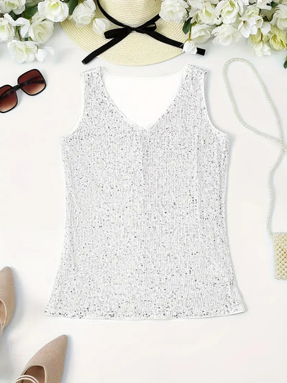 V-Hals Glitter Pailletten Top