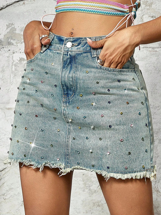 Bryna | Denim Mini Rok Dames – Hoge Taille & Ruwe Zoom