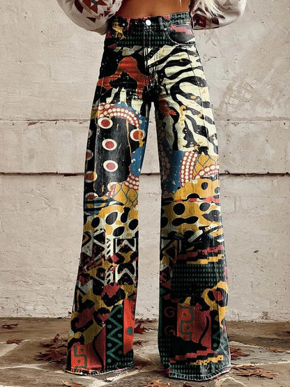 Vintage Broek met Wijde Pijpen en Trendy Print