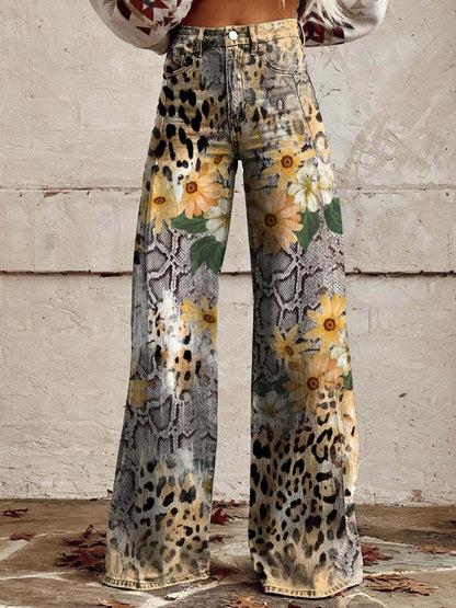 Vintage Broek met Wijde Pijpen en Trendy Print