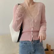 Aurelia | Dames Vest - Elegant Zwart Gebreid met Vintage Kant 10