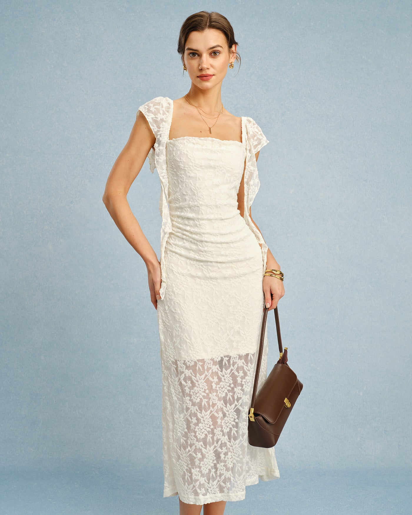 Ava | Dames Midi-jurk - Getextureerde Bloemen met Ruche, Perfect voor Zomer 0