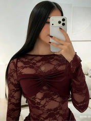 Ava | Dames Rugloze Mini-jurk - Prachtig Kant, Perfect voor Galas en Cocktailfeesten 11