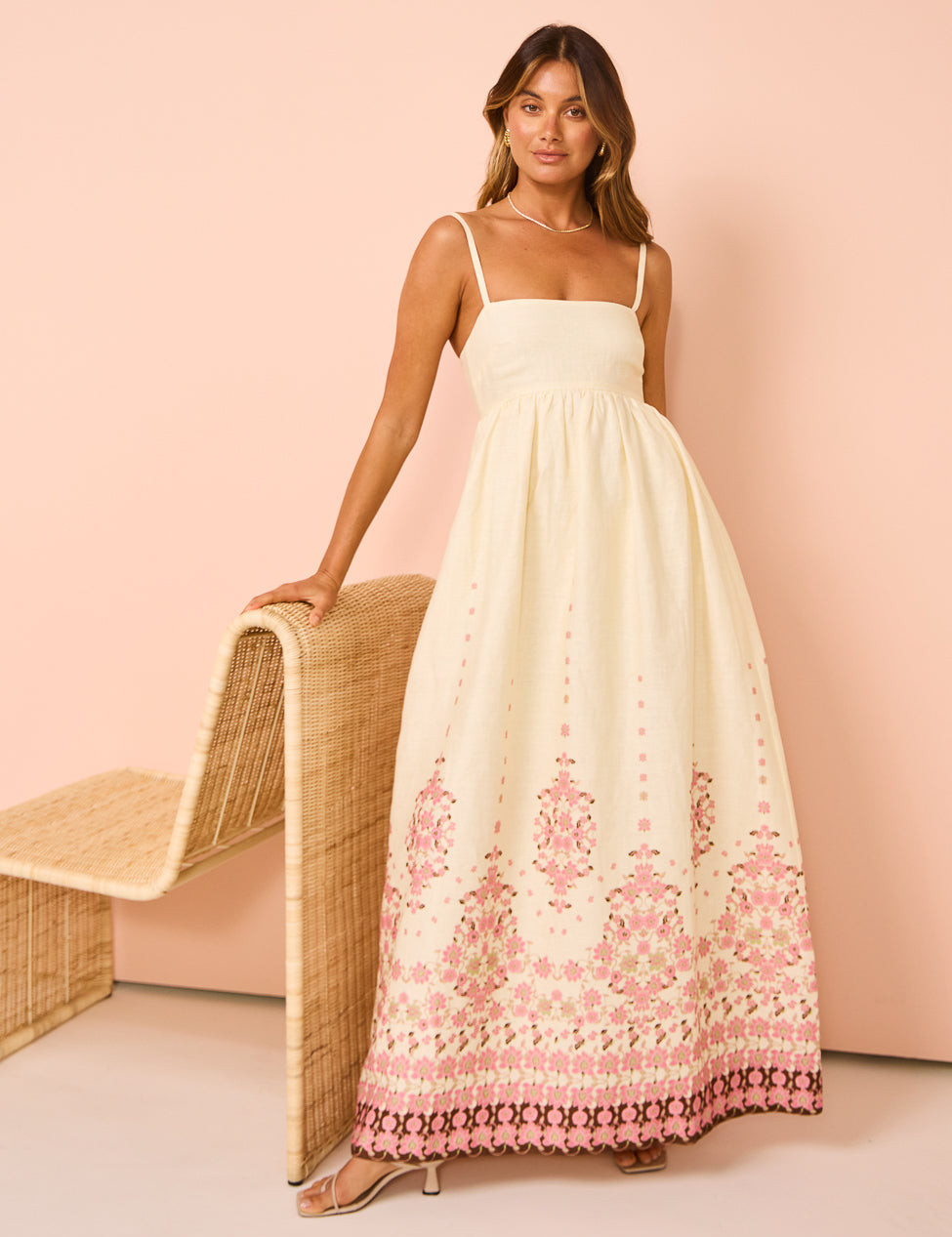 Ayla | Dames Lange Zomerjurk - Luchtige Katoenmix, Bloemenprint 0