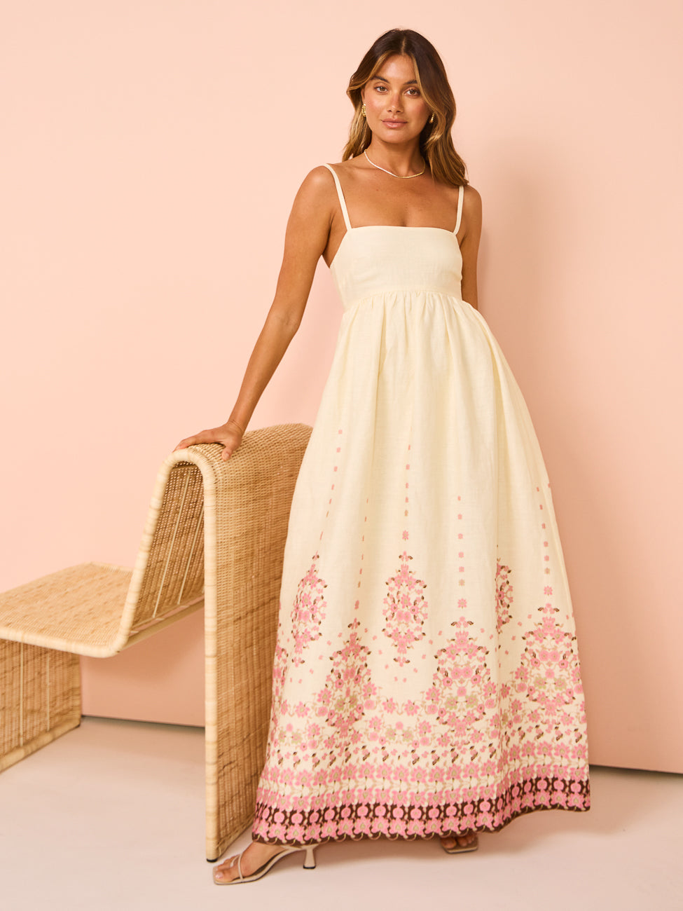 Ayla | Dames Lange Zomerjurk - Luchtige Katoenmix, Bloemenprint 0
