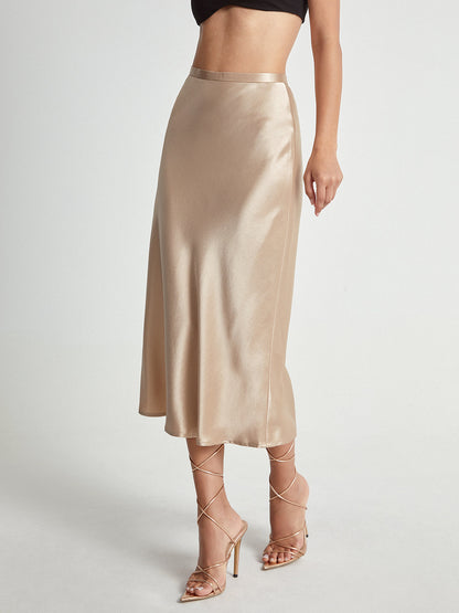Elegante Satijnen Midi-Rok - Hoge Taille